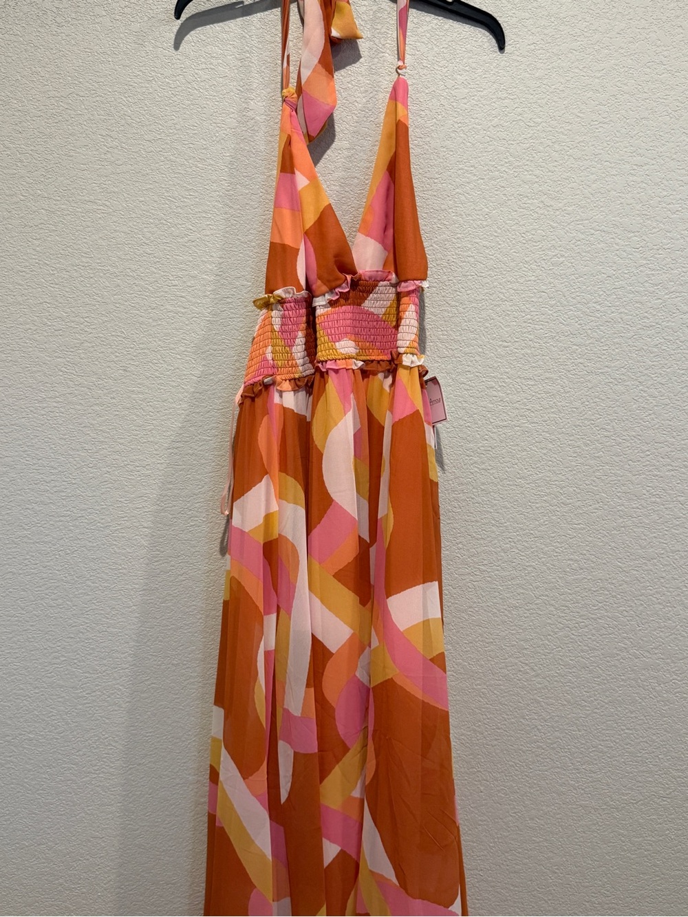Premier Halter Maxi Dress in Orange, Pink & Cream
